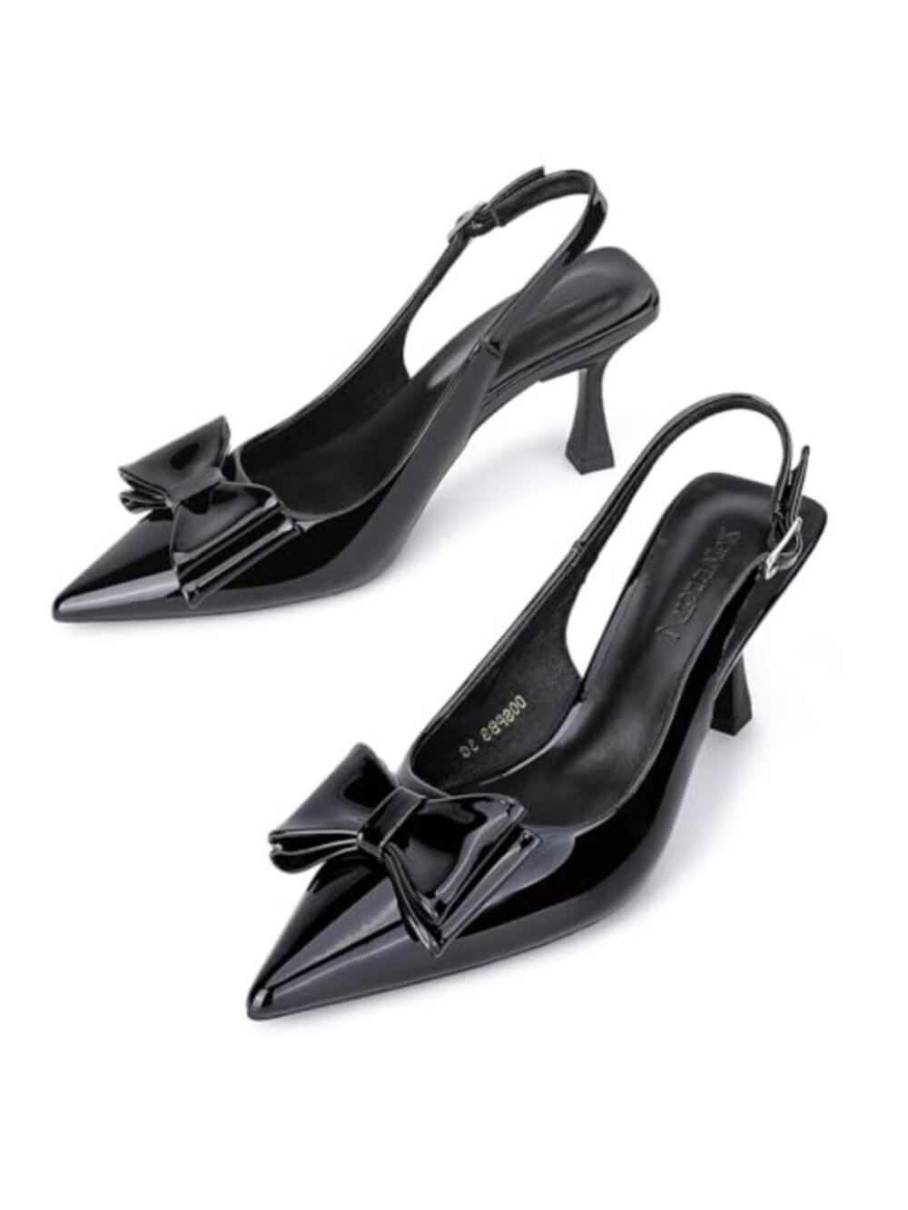 Women's Closed Toe Plaid PU Leather Kitten Heels Slingback Pumps with Bow